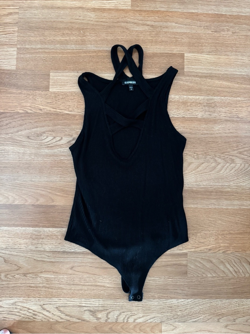 Express Black Ribbed Crisscross front Bodysuit